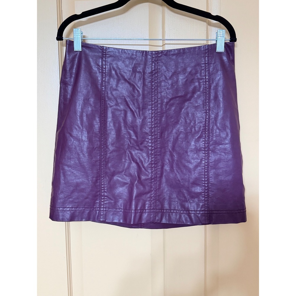 Free People Modern Femme Faux Leather Mini Skirt Purple Plum Vegan Size 10